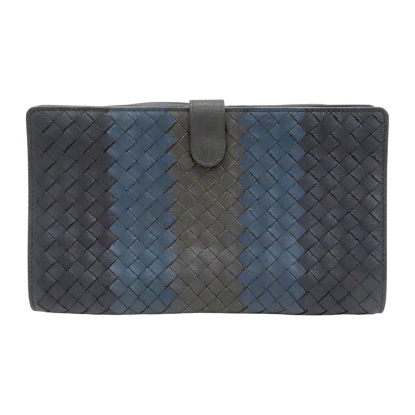 藍黑 編織 皮革 手拿包