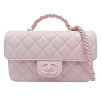 粉色 羊皮 MINI 手把 口蓋包 鍊帶 肩背包 AS5243