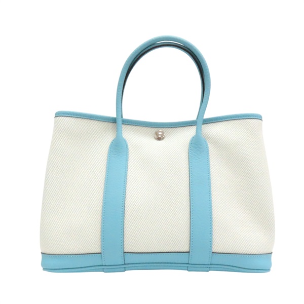 米色帆布 藍色皮革 Garden Party TPM 手提包【HERMES 愛馬仕】