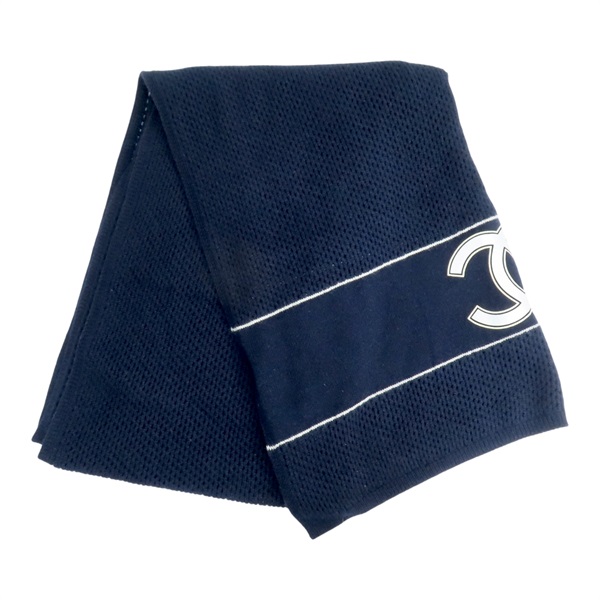 深藍色 喀什米爾羊毛 針織 圍巾 【CHANEL 香奈兒】