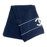 深藍色 喀什米爾羊毛 針織 圍巾 【CHANEL 香奈兒】