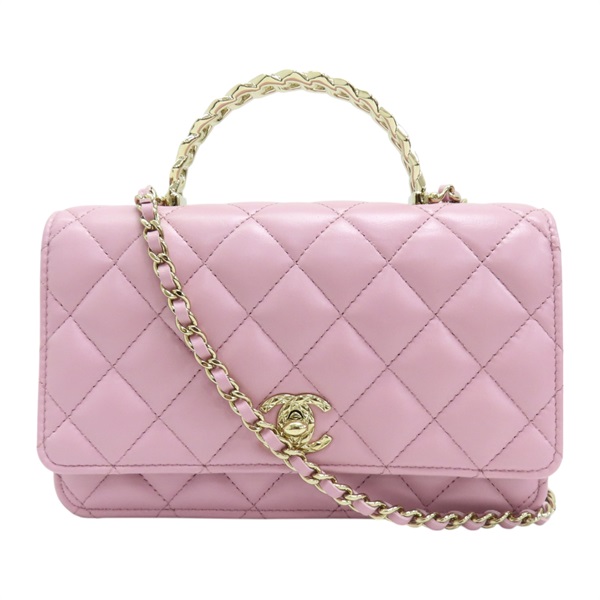 粉色 菱格紋 小羊皮 鍊帶 WOC 兩用包