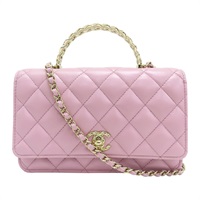 粉色 菱格紋 小羊皮 鍊帶 WOC 兩用包