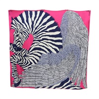 桃紅色 絲綢 羊絨 Zebra Pegasus Giant Triangle 絲巾 140X140【HERMES 愛馬仕】