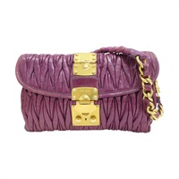 紫色 牛皮 Matelasse 單肩包