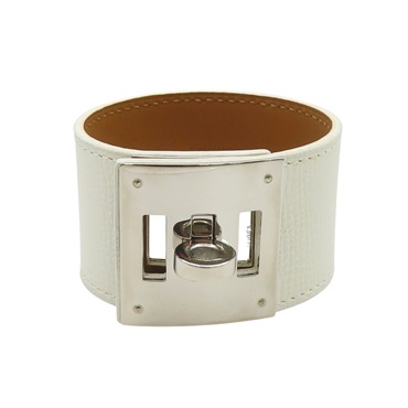 白色 Epsom牛皮 銀色鍍金 Kelly Dog 手環【HERMES 愛馬仕】 NN48