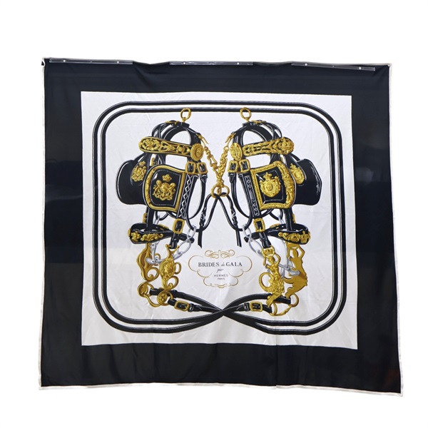 黑/白色 絲綢 rides de Gala 方巾 絲巾 90X90【HERMES 愛馬仕】