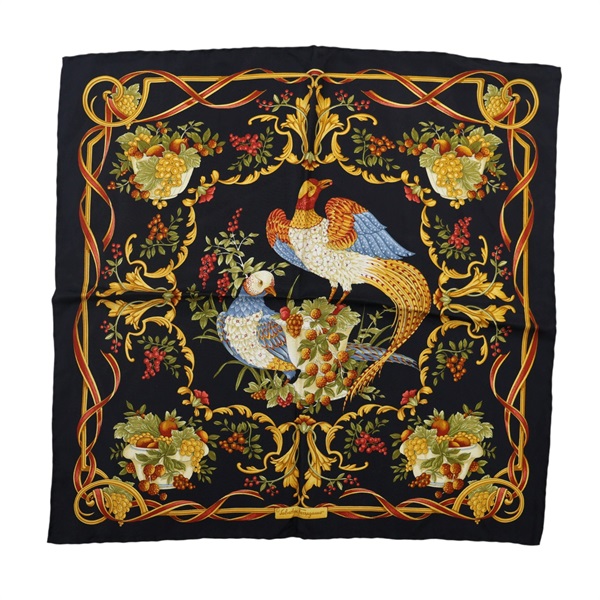 黑/黃色 絲綢 方巾 絲巾 90X90【Salvatore Ferragamo 費拉格慕】