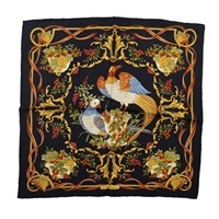 黑/黃色 絲綢 方巾 絲巾 90X90【Salvatore Ferragamo 費拉格慕】