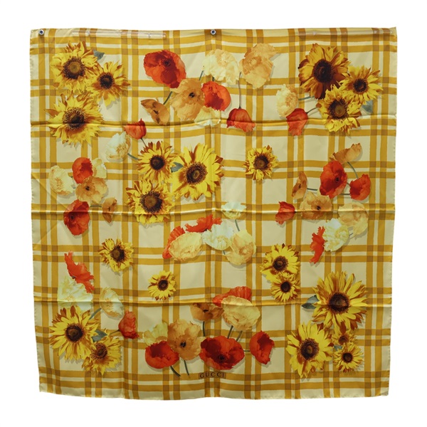 黃色 絲綢 方巾 絲巾 90X90【GUCCI 古馳】