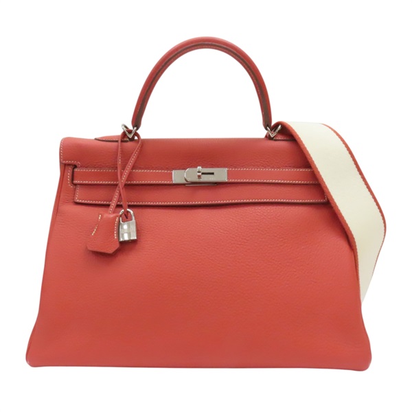 紅色 皮革 Kelly 35 凱莉包 兩用包 □O刻 銀扣 N 口O 23