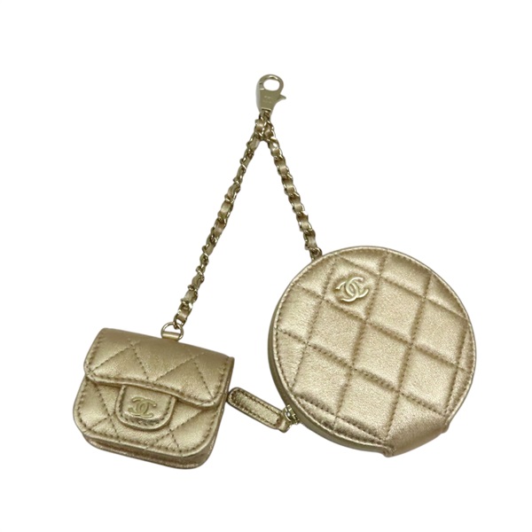 金色皮革 方形掛袋 圓形零錢包