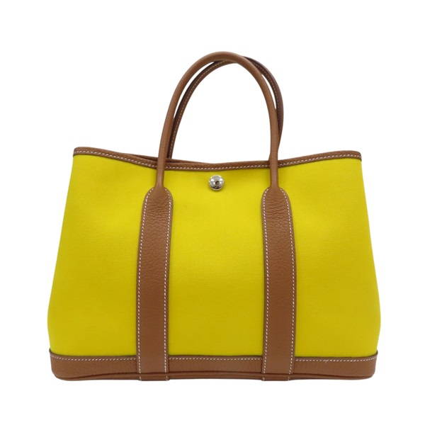 黃色帆布 棕色牛皮 Garden Party 30 手提包 D刻/GS/003/HI