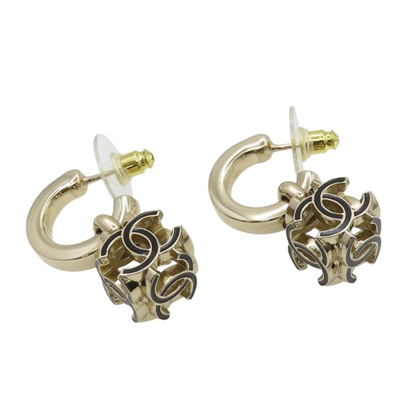 黑色琺瑯 金屬 CC立方圈式垂墜耳環【CHANEL 香奈兒】