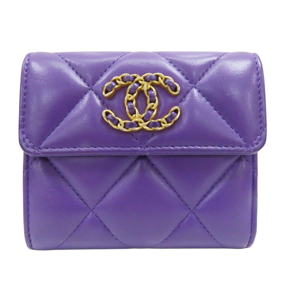 紫色 羊皮 19 扣式短夾 AP1064