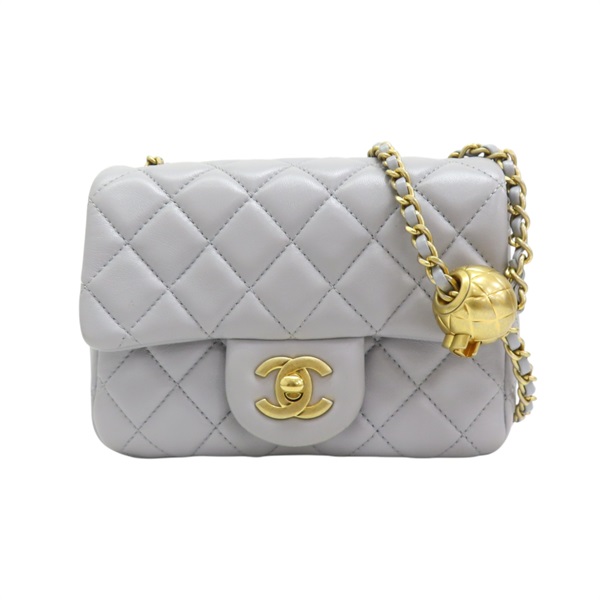 淺灰色羊皮 Mini Pearl Crush 金球 肩背包 無卡 AS1786