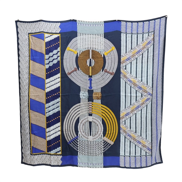 藍色 絲綢 羊絨 Dressage Tressage 絲巾 140X140【HERMES 愛馬仕】