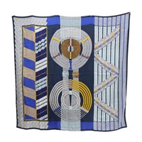 藍色 絲綢 羊絨 Dressage Tressage 絲巾 140X140【HERMES 愛馬仕】