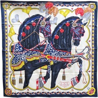 藍色 Harnais de Coeur 絲綢 絲巾 90x90【HERMES 愛馬仕】