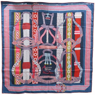 藍色 Fantaisie d'Etriers 絲綢 絲巾 90x90【HERMES 愛馬仕】