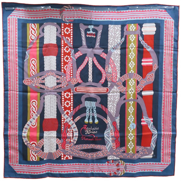 藍色 Fantaisie d'Etriers 絲綢 絲巾 90x90【HERMES 愛馬仕】