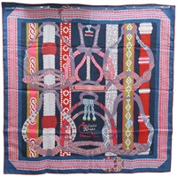 藍色 Fantaisie d'Etriers 絲綢 絲巾 90x90【HERMES 愛馬仕】