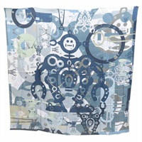 灰/藍色 絲綢 羊絨 Mr Farrier 絲巾 140X140【HERMES 愛馬仕】