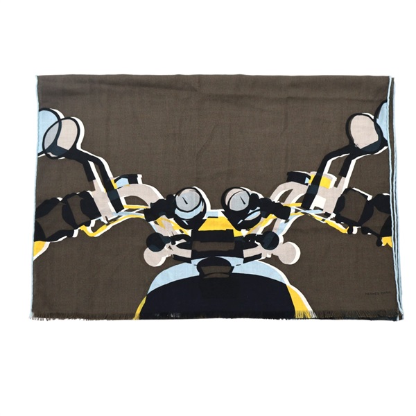 深棕色 喀什米爾 真絲 圍巾【HERMES 愛馬仕】