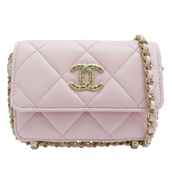 粉色 羊皮 鍊帶 肩背包 金扣