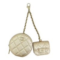 金色 牛皮 2024 VIP年度禮物 零錢耳機 掛飾包 金扣【CHANEL 香奈兒】
