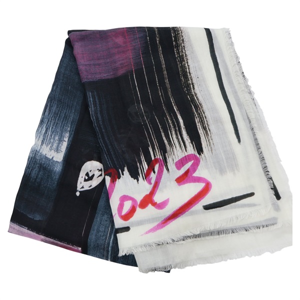 白/黑/紅色 真絲 披肩 圍巾【CHANEL 香奈兒】