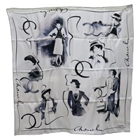 黑/白色 真絲  絲巾 90*90【CHANEL 香奈兒】
