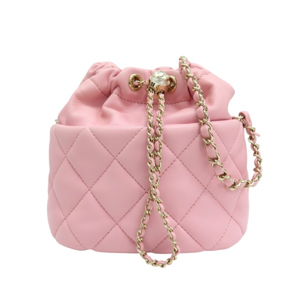 粉色 羊皮 鍊帶 水桶包 肩背包