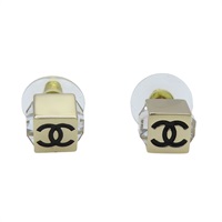 金色 方塊鍍金 黑色雙C 水鑽 耳環【CHANEL 香奈兒】