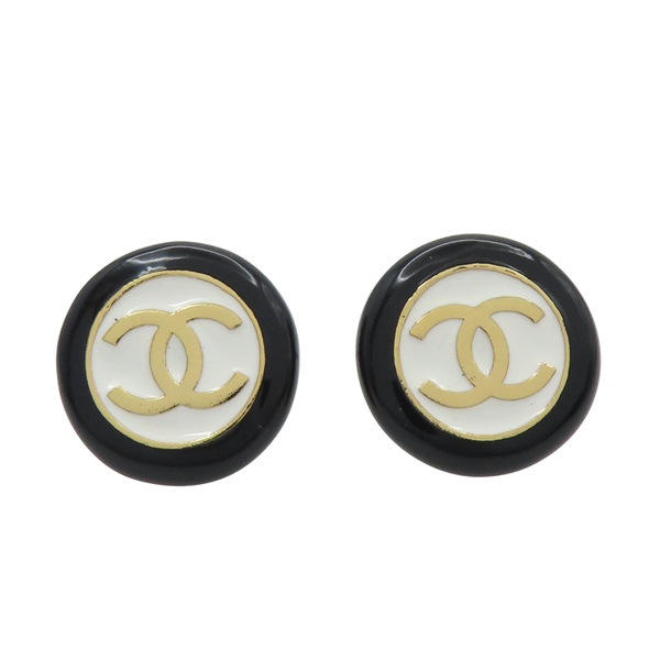 金色鍍金 黑白雙色 金色雙C 耳環【CHANEL 香奈兒】
