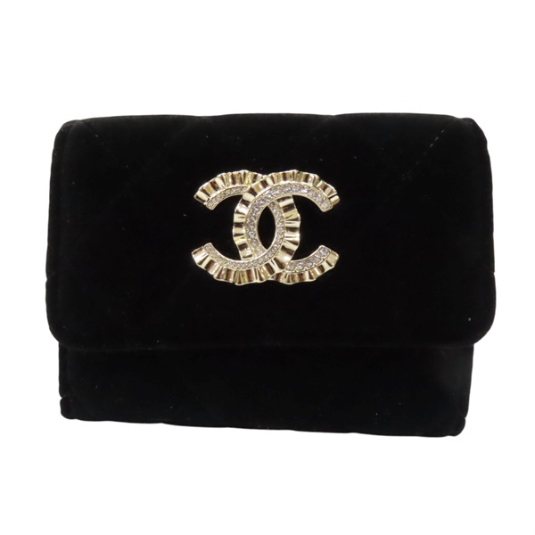 黑色 菱格紋 絲絨 CC LOGO 卡夾 零錢包 (VIP禮)