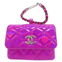 螢光桃紅 漆皮 掛扣小包 銀扣