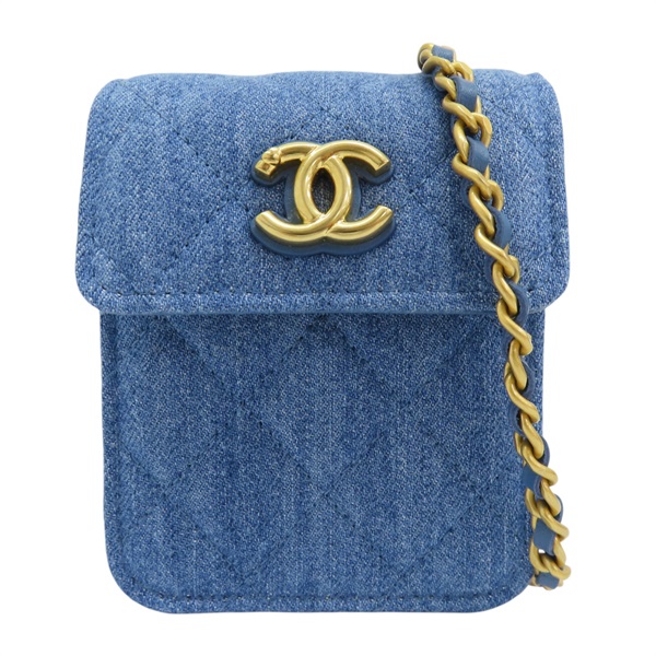 藍色 牛仔丹寧 限定 鍊帶 肩背包 金扣【CHANEL 香奈兒】
