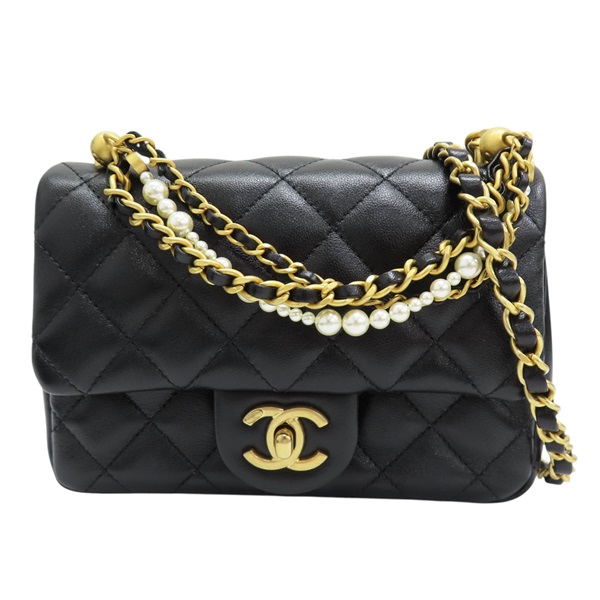 黑色 菱格紋 羊革 MINI COCO 鍊帶 肩背包 AS4385