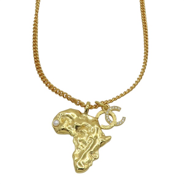 金色 鍍金 秀款非洲地圖 珍珠 項鏈【CHANEL 香奈兒】