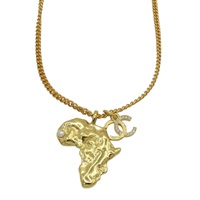 金色 鍍金 秀款非洲地圖 珍珠 項鏈【CHANEL 香奈兒】