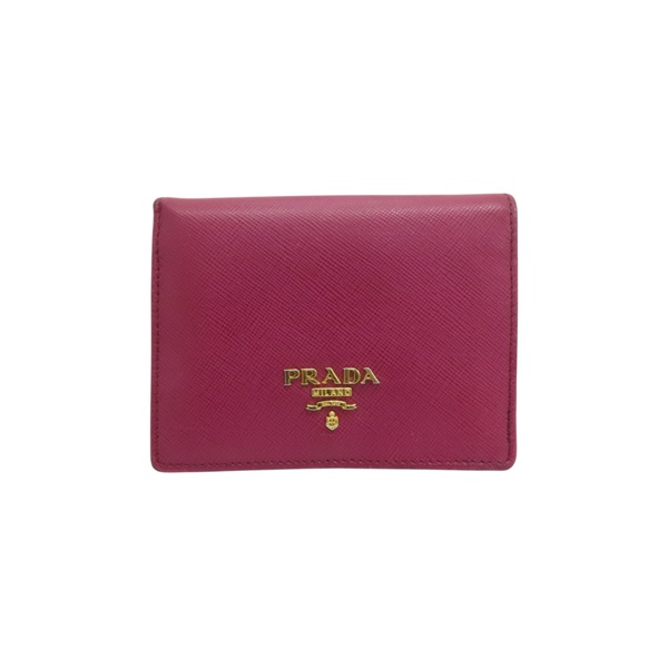 桃紅 皮革 扣式 短夾