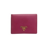 桃紅 皮革 扣式 短夾