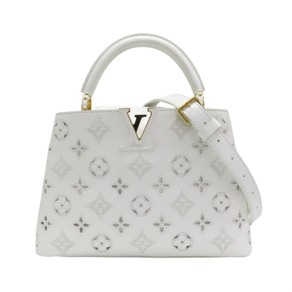 白色 原花線繡 牛皮 Capucines BB 兩用包 M20742