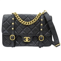 黑色 牛皮 郵差包 两用包 金扣【CHANEL 香奈兒】 AS2696