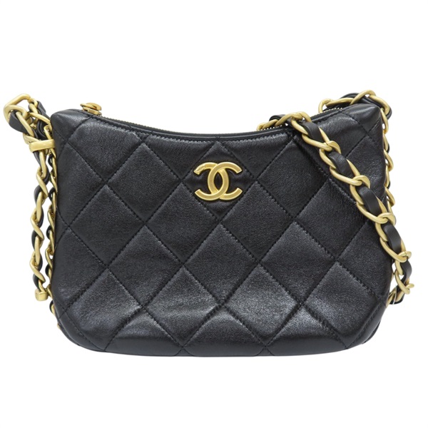 黑色 羊革 HOBO 鍊帶 肩背包 金扣 AP3487