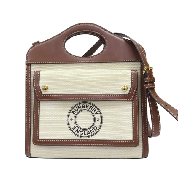 白色帆布 棕色牛皮 Mini Pocket 兩用包 8028062