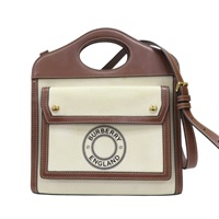 白色帆布 棕色牛皮 Mini Pocket 兩用包 8028062