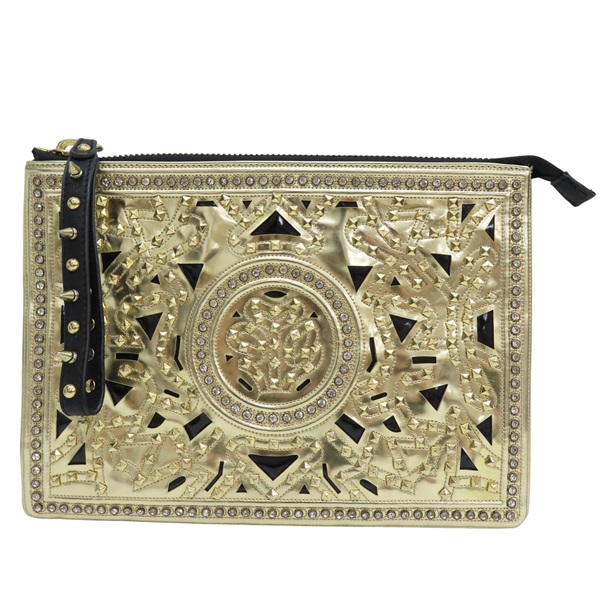 金色 牛皮 鉚釘 拉鍊手拿包【Alexander McQueen 亞歷山大·麥昆】