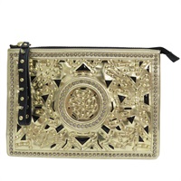 金色 牛皮 鉚釘 拉鍊手拿包【Alexander McQueen 亞歷山大·麥昆】